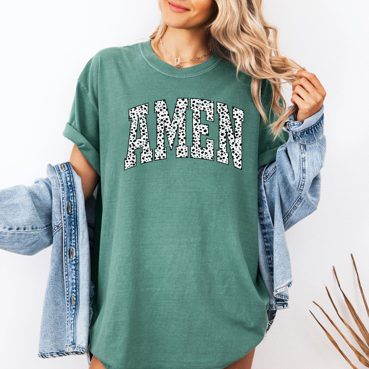 Amen Dalmatian Print Christian Jesus Gospel Faith Saved Inspirational Religious Apparel Comfort Colors Tee