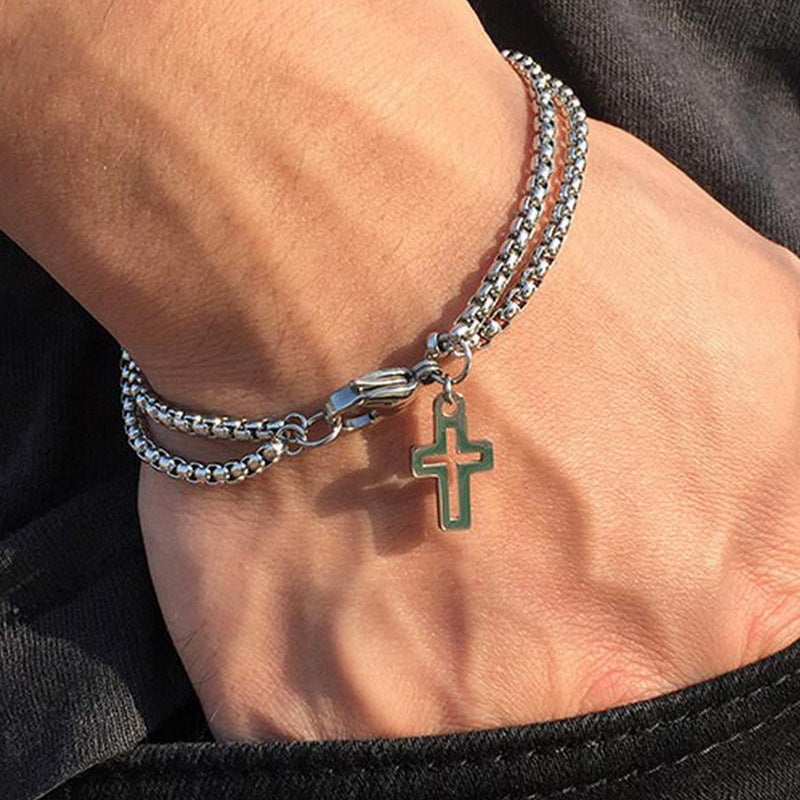 Men’s Double-Chain Cross Bracelet