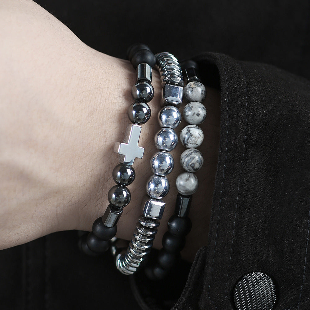 Men’s Hematite Cross Bracelet