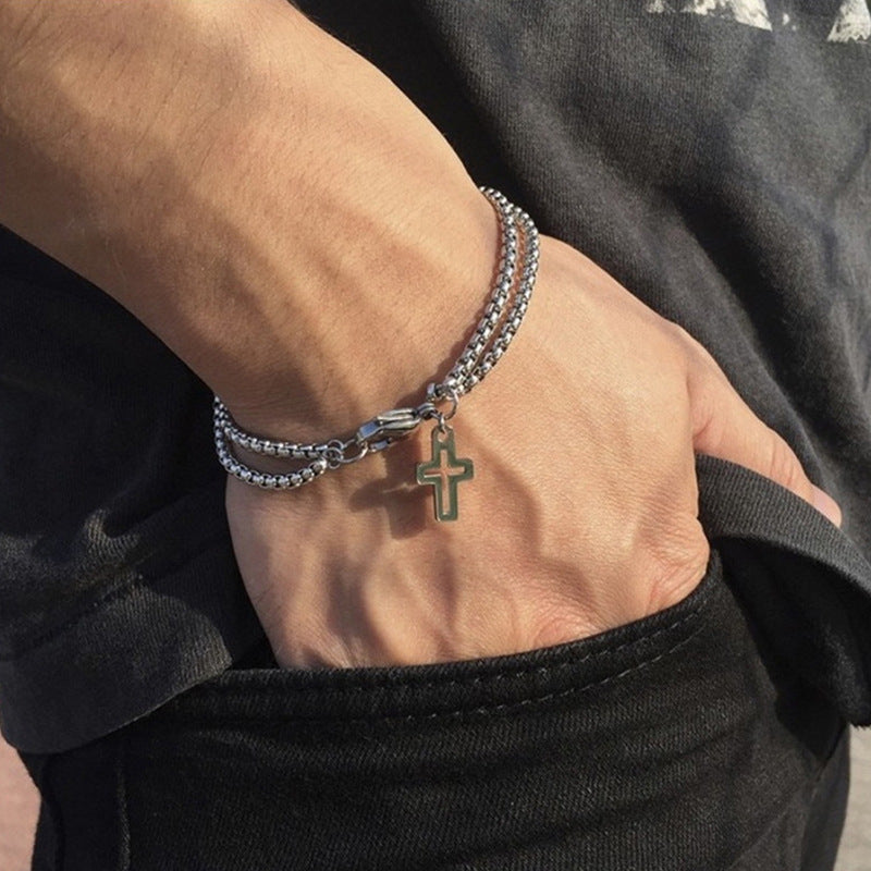 Men’s Double-Chain Cross Bracelet