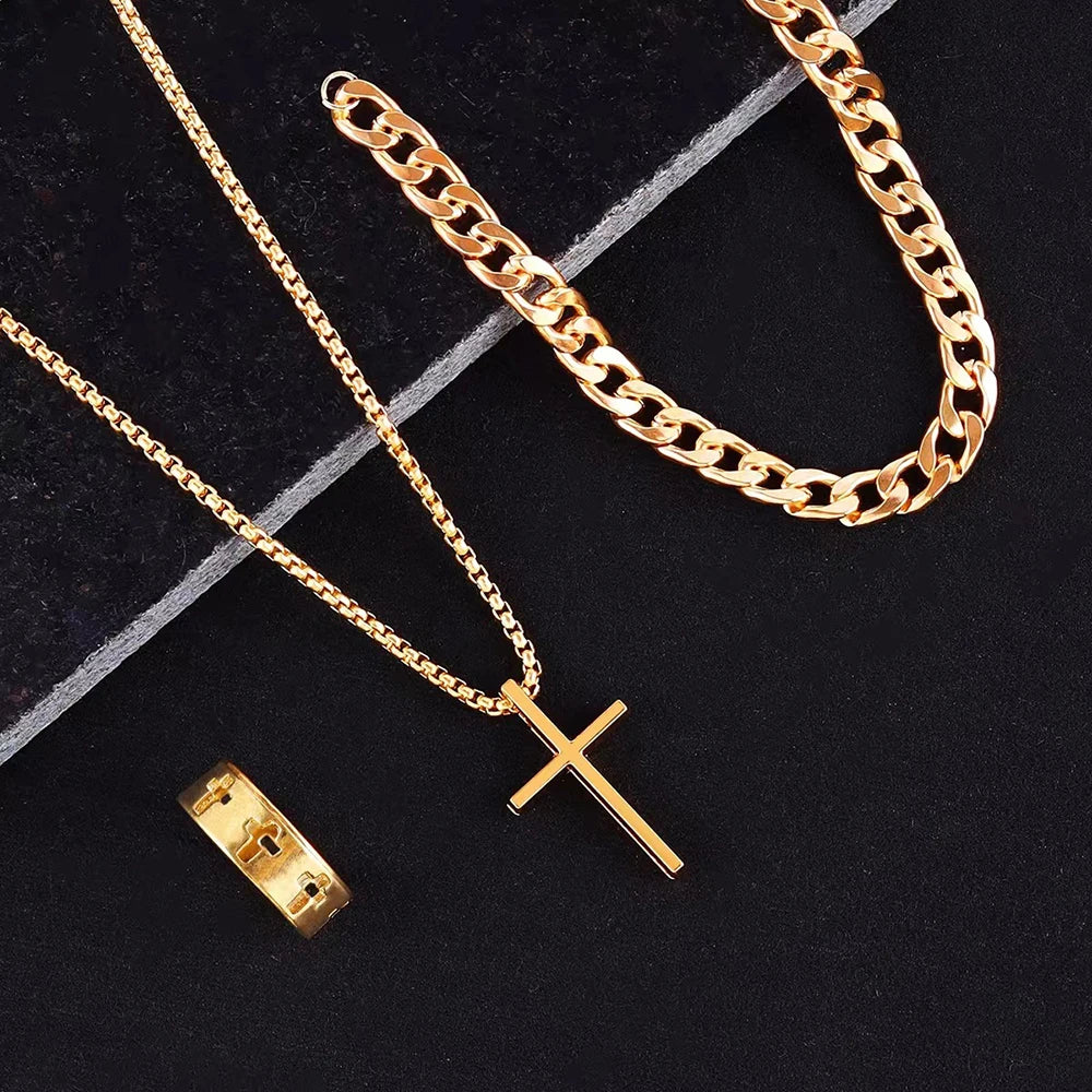 Men’s Cross Jewelry Set – 3 Pieces