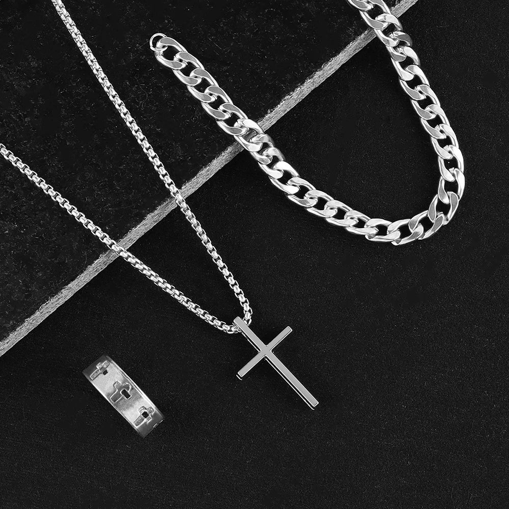 Men’s Cross Jewelry Set – 3 Pieces