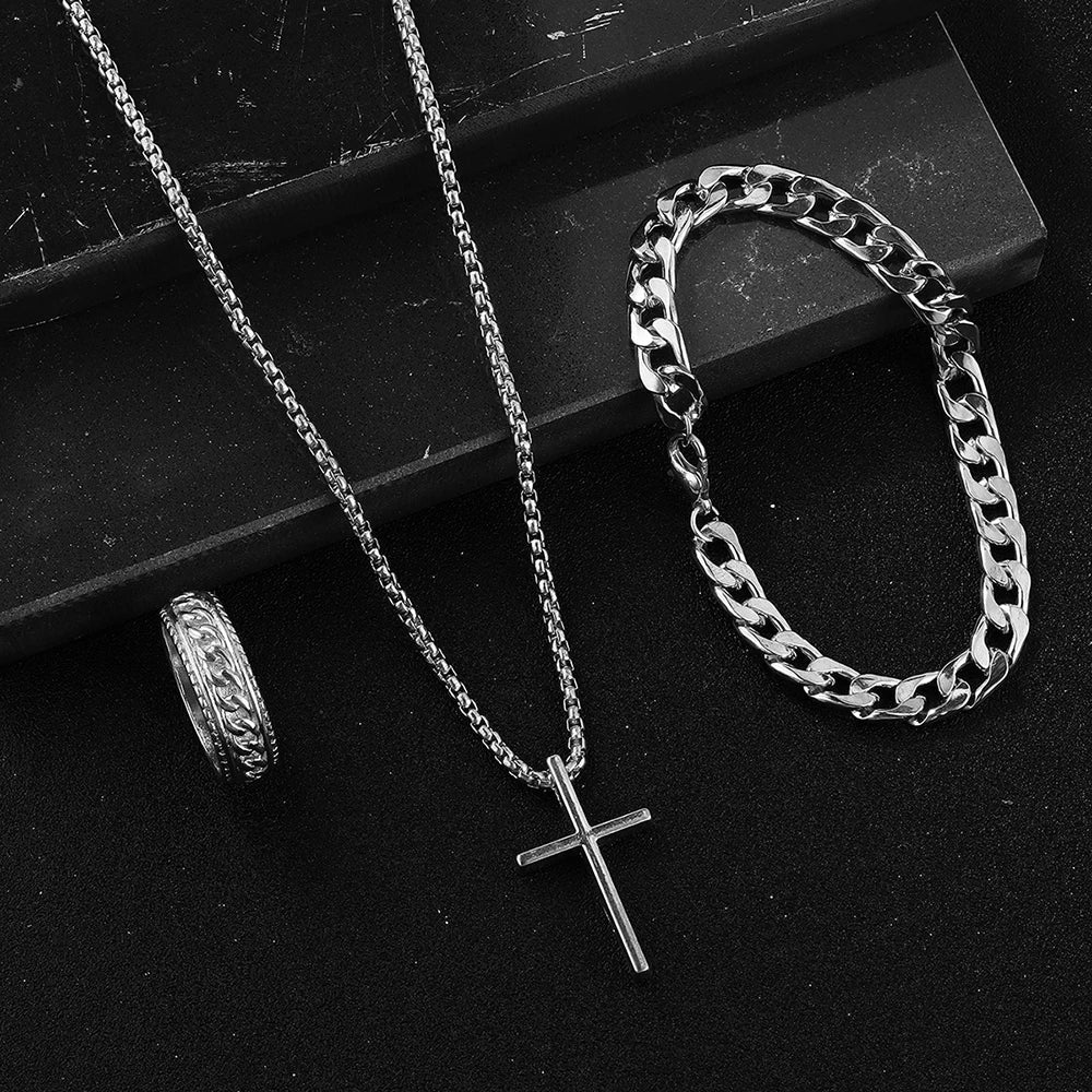 Men’s Cross Jewelry Set – 3 Pieces