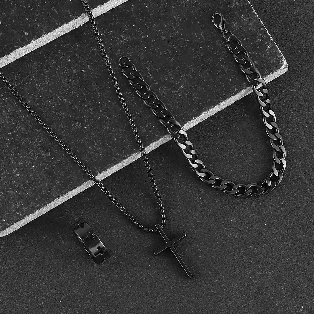Men’s Cross Jewelry Set – 3 Pieces