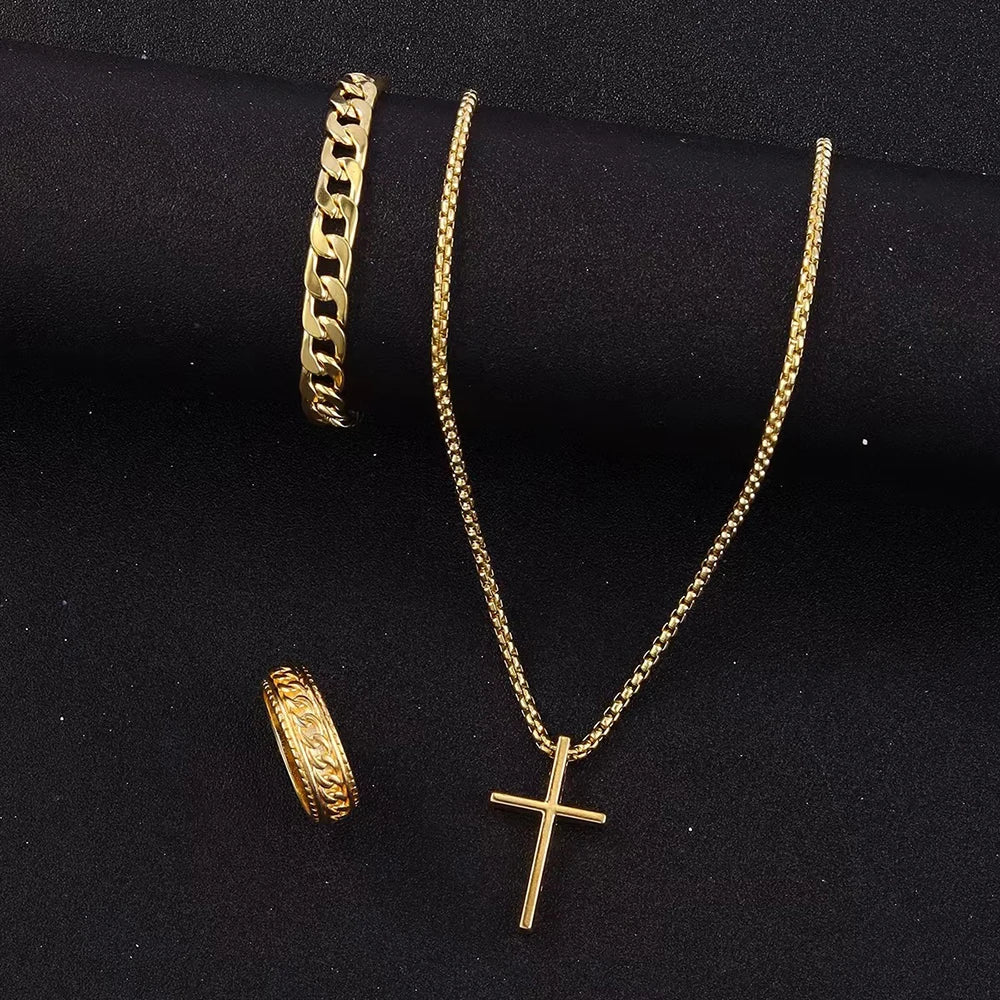 Men’s Cross Jewelry Set – 3 Pieces