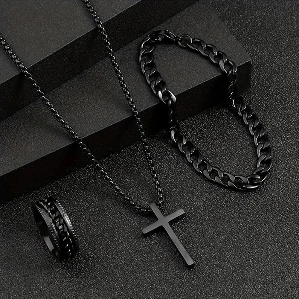 Men’s Cross Jewelry Set – 3 Pieces