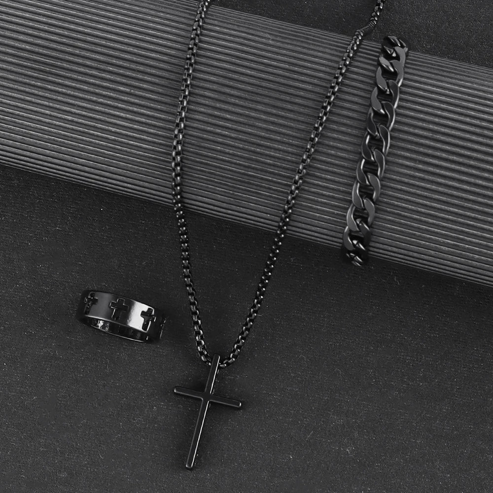 Men’s Cross Jewelry Set – 3 Pieces