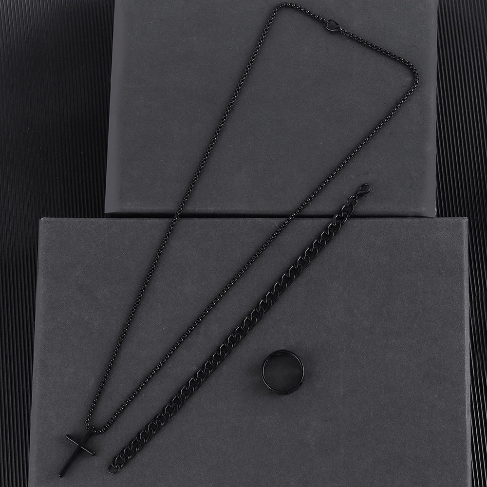 Men’s Cross Jewelry Set – 3 Pieces