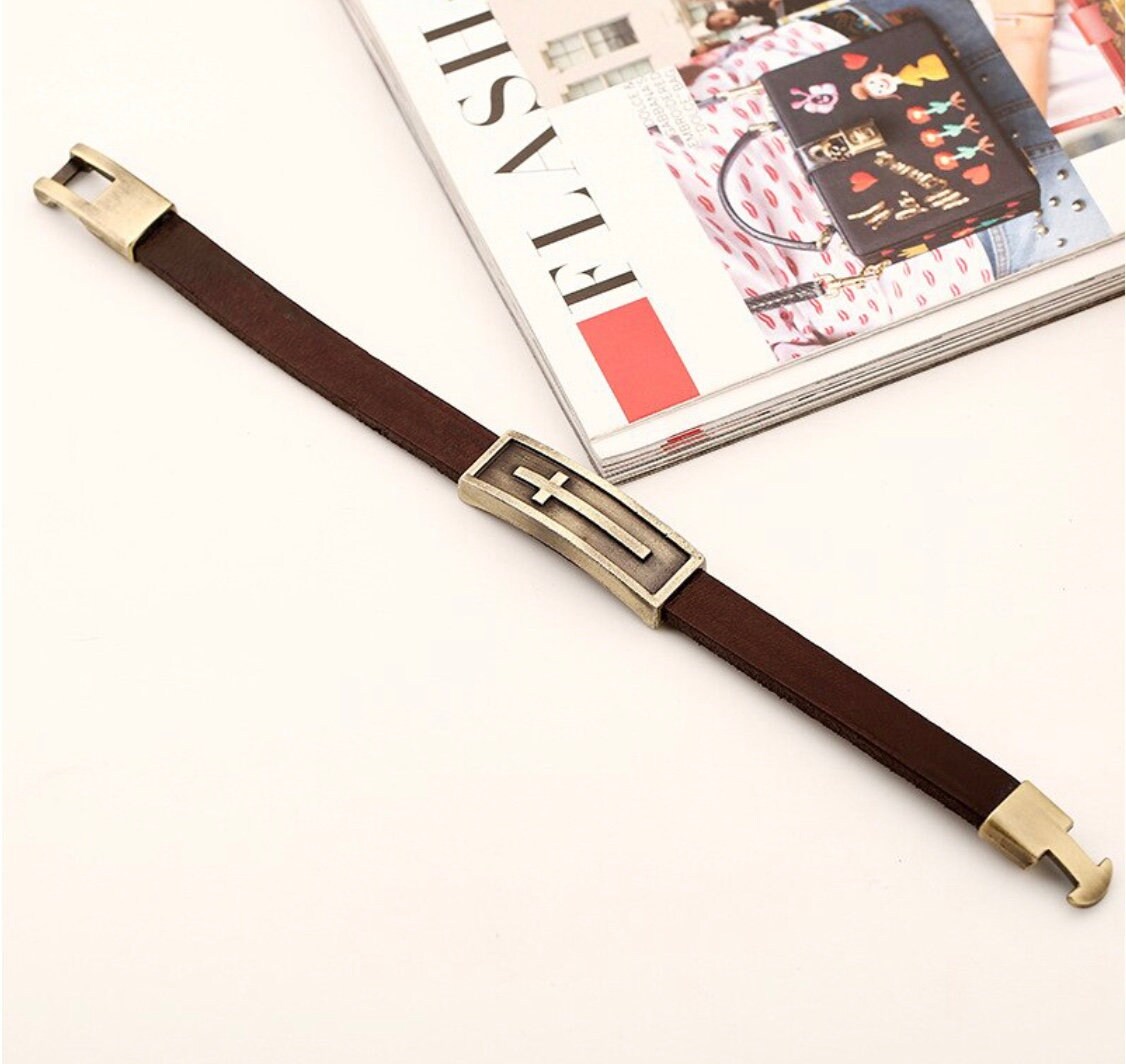 Brown Leather Cross Bracelet