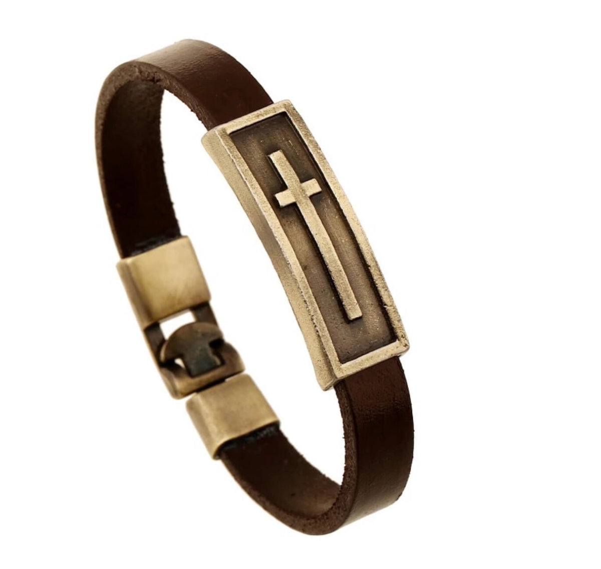 Brown Leather Cross Bracelet