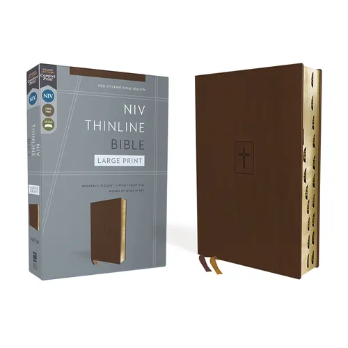 Niv, Thinline Bible, Large Print, Leathersoft, Brown, Red Letter, Thumb Indexed, Comfort Print - Imitation Leather